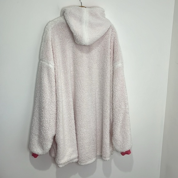 Oversized Blanket Sweatshirt Hoodie Pink Velvet and White Faux Sherpa OSFM - Picture 15 of 16
